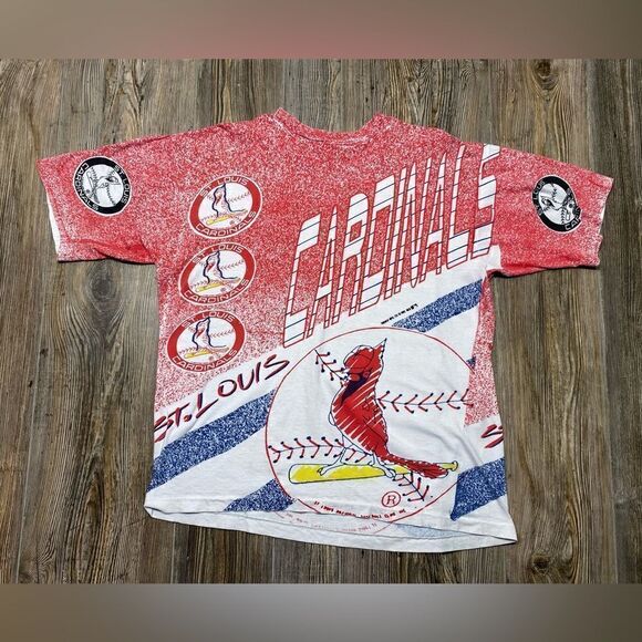AOP MLB St. Louis Cardinals Baseball All Over Print Vintage T-Shirt Size XL 90’s - Picture 5 of 13